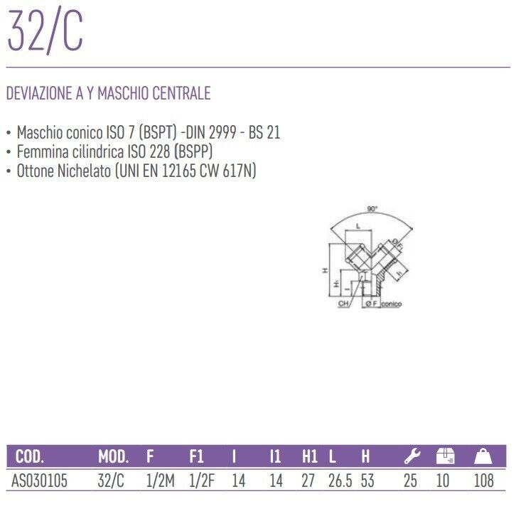 ANI 32/C 1/2 DEVIAZIONE A Y MASCHIO CENTRALE