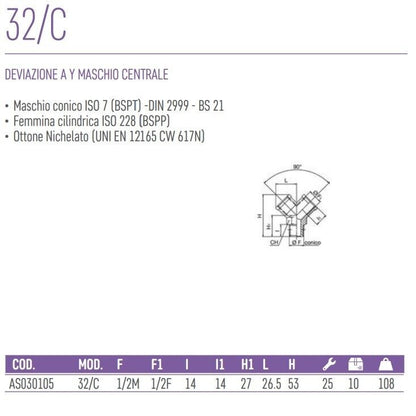 ANI 32/C 1/2 DEVIAZIONE A Y MASCHIO CENTRALE