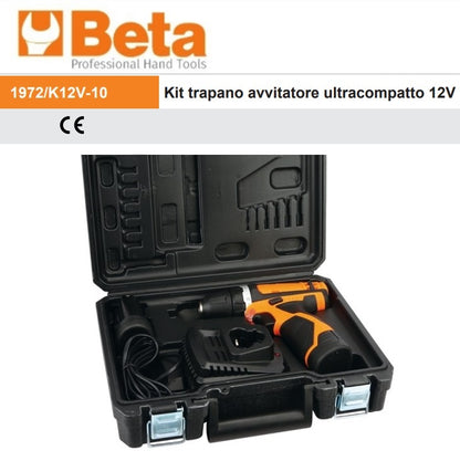 BETA 1972/K12V-10  KIT TRAPANO AVVITATORE 10MM. CON 2 BATTERIE 12V 2AH + VALIGETTA