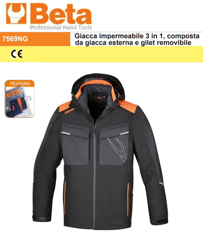 beta work beta 7569ng l giacca impermeabile con cappuccio e gilet ean 8054809654454
