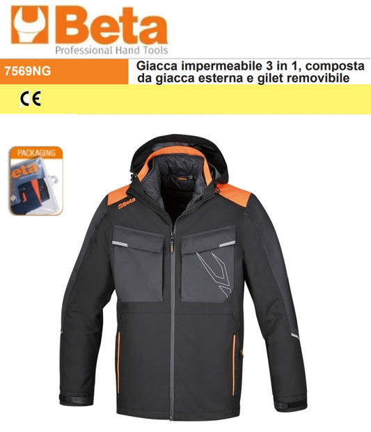beta work beta 7569ng l giacca impermeabile con cappuccio e gilet ean 8054809654454