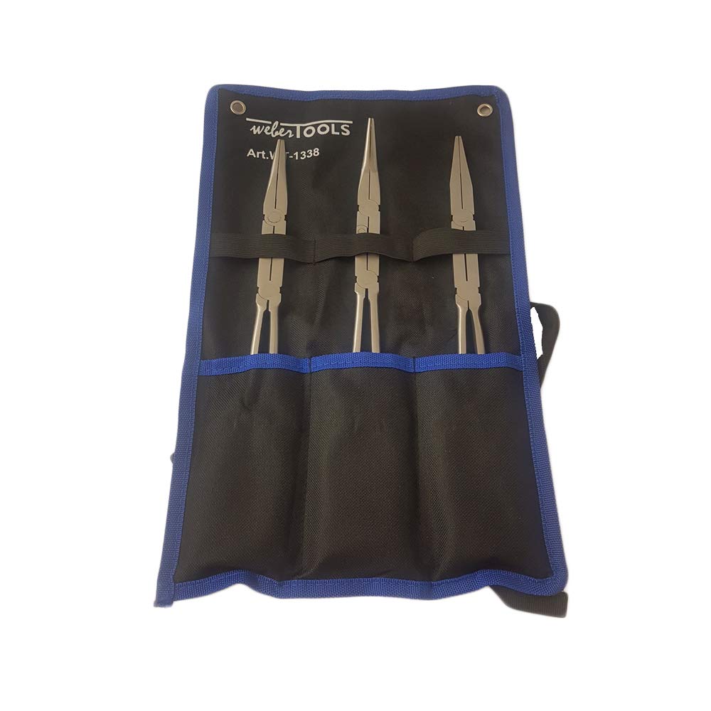 WEBER TOOLS WT-1338 SET 3 PINZE A DOPPIO SNODO EXTRALUNGHE IN BUSTA